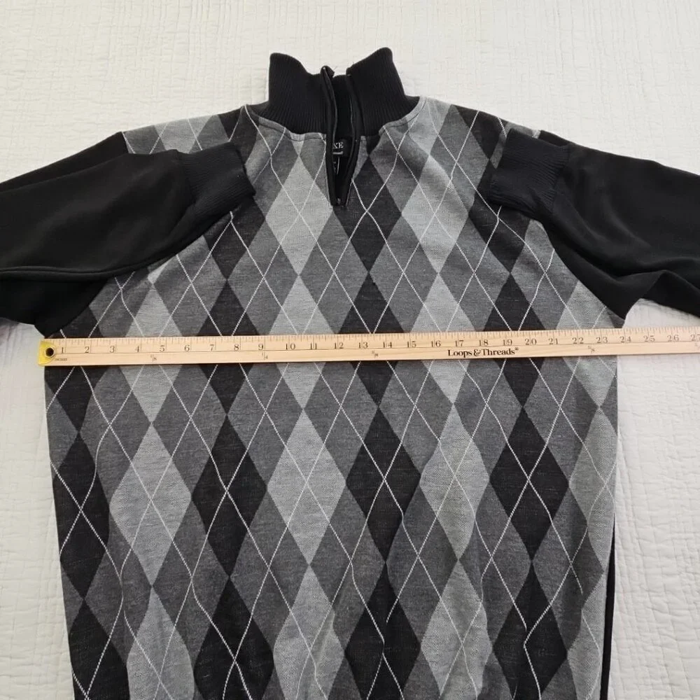 Deluxe Homme 1/4 Zip Pullover Sweater Men's XL Black & Gray‎ Harlequin Luxury